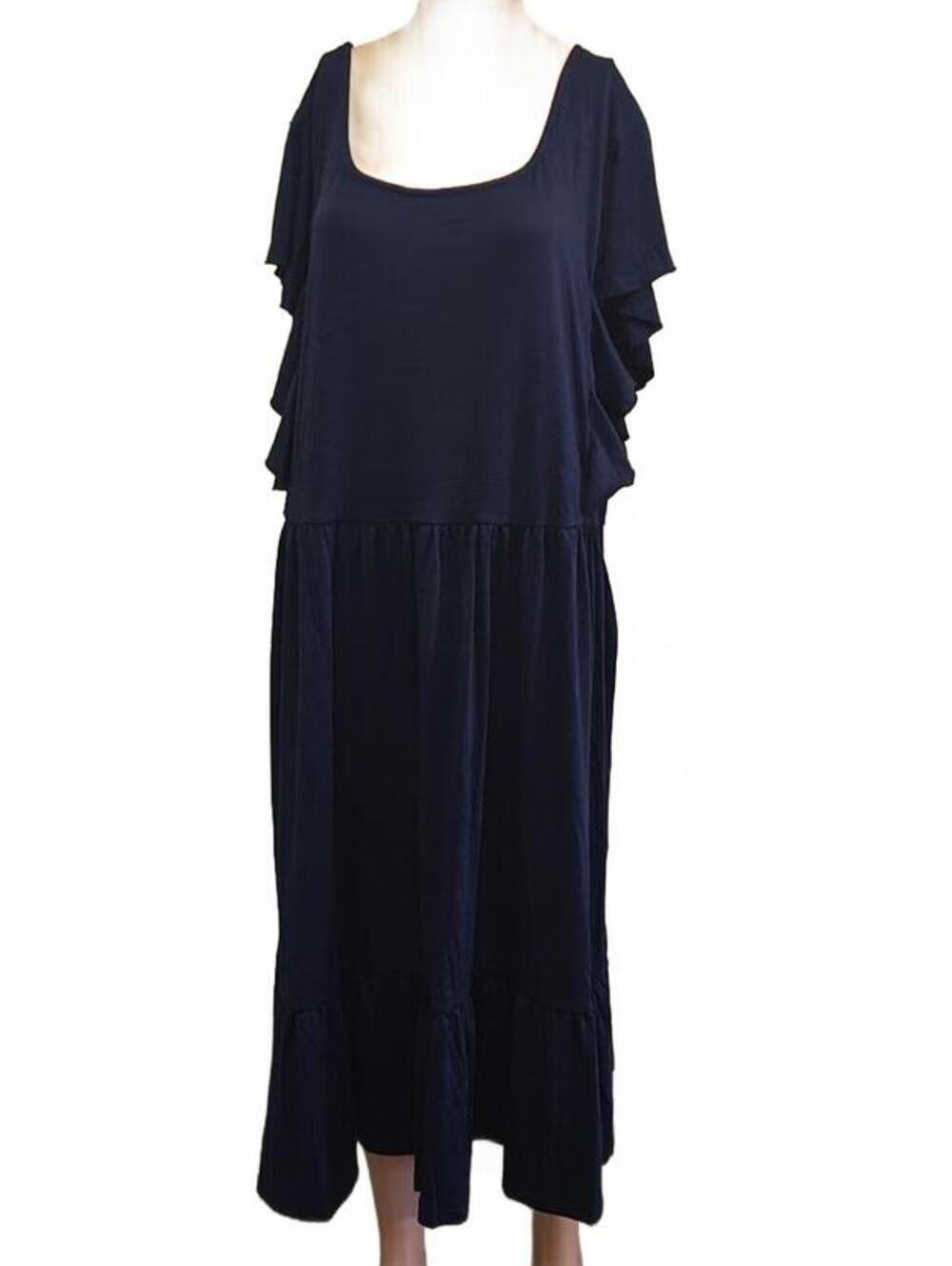 Keluwani Navy Blue Ruffle Sleeve Midi Women's Plus Size Dress US 26